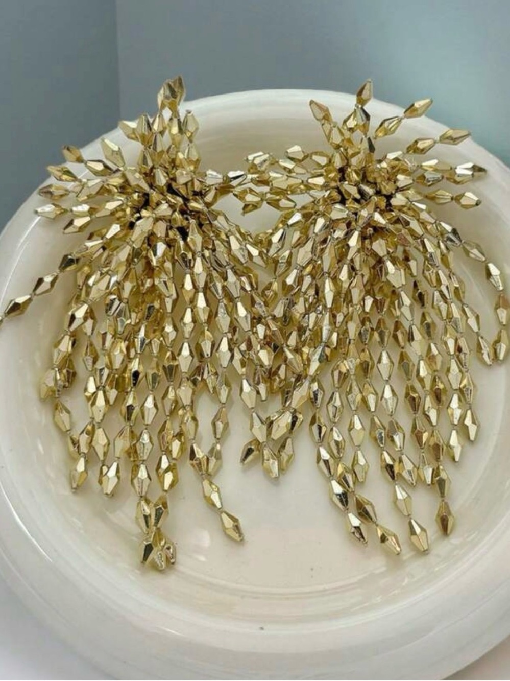 Gold Beaded Fringe Statement Earrings